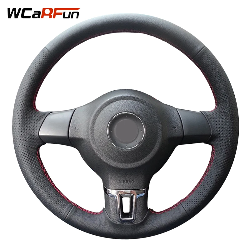 Чехол на руль WCaRFun из черной кожи для Volkswagen Golf 6 Mk6 VW Polo Sagitar Bora Santana Jetta Mk6|leather steering