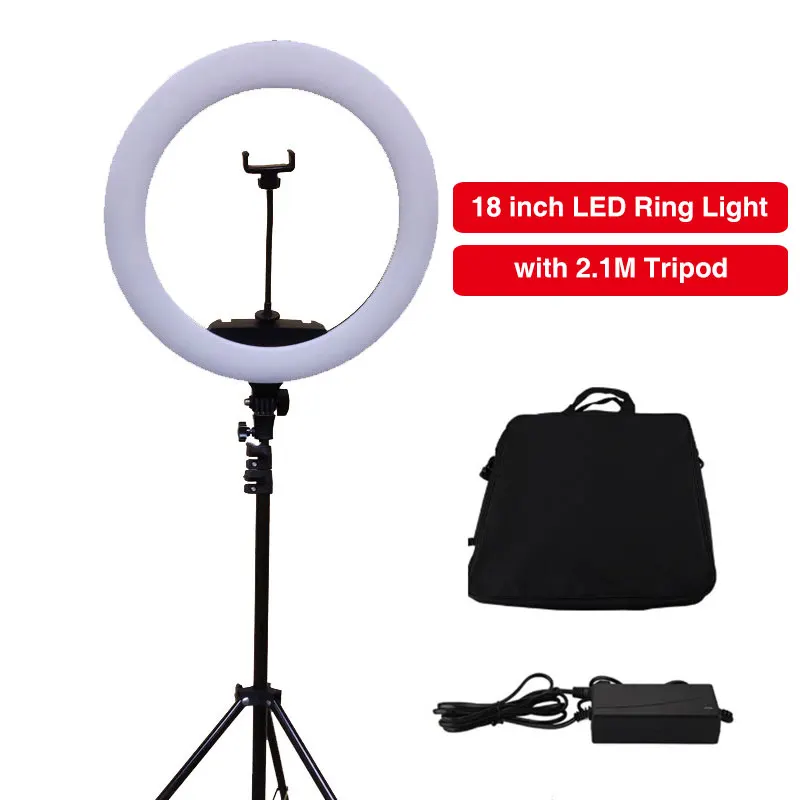 

18 inch Ring Light 3200-5600K 65W LED Video Light Photography Dimmable Selfie Ring Lamp With 2.1M Stand For Makeup Live YouTube