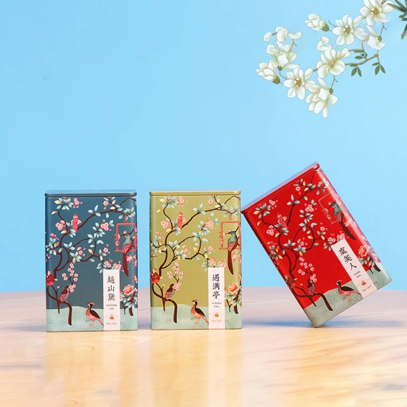 Square plum tea Box Tea Container Snack Storage Box Metal Candy Cans Vintage Kitchen Sealed Canister Chinese Style Tea