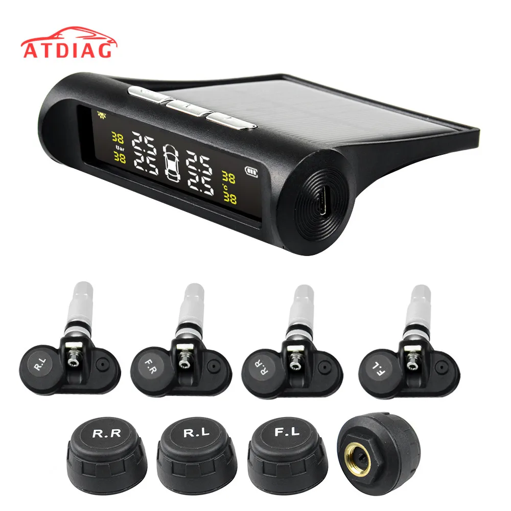 

PromotionCar TPMS Tire Pressure Monitoring System Solar Charging HD Digital LCD Display Auto Alarm System Wireless With 4 Sensor