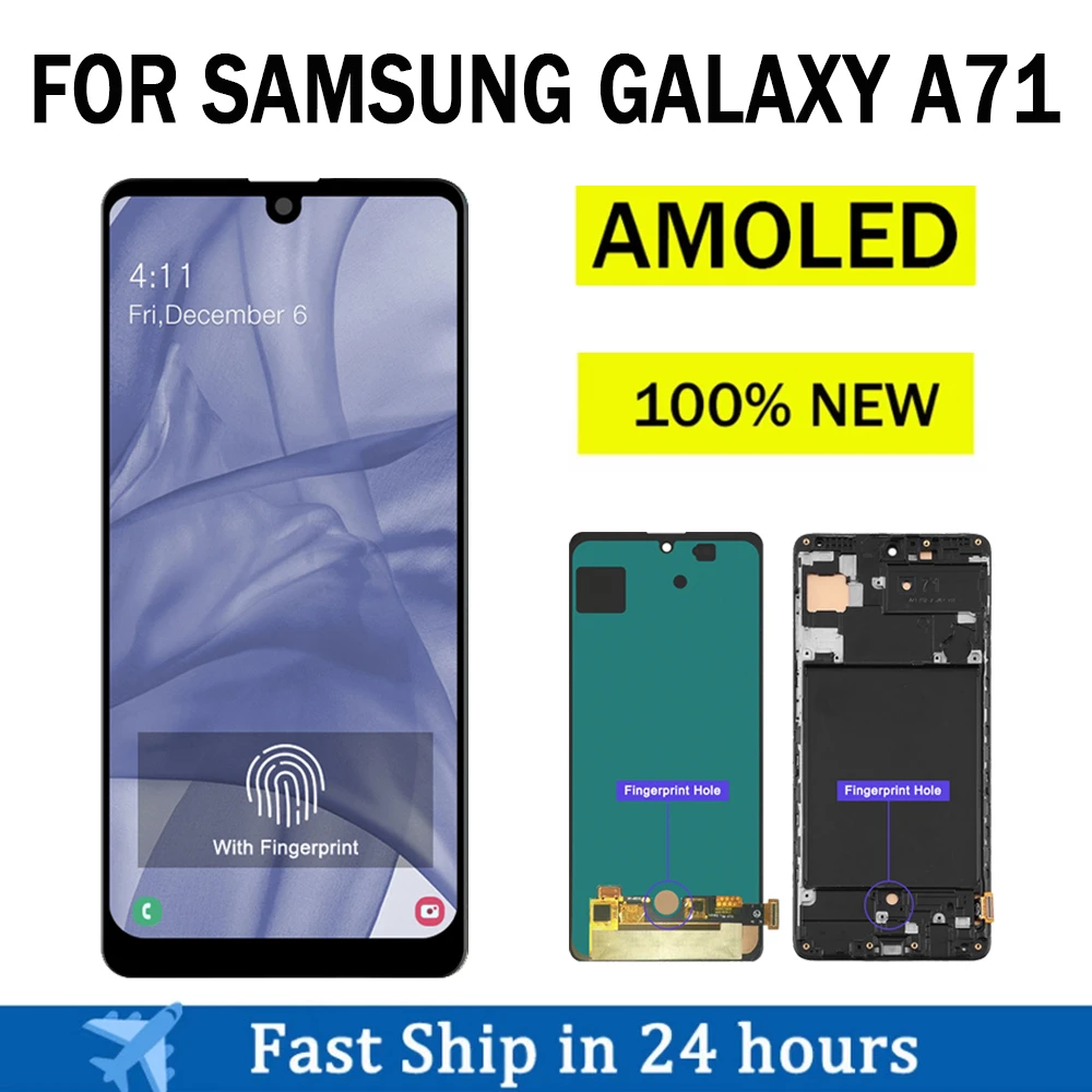 Super AMOLED A71 LCD Display For Samsung Galaxy A71 LCD Screen Touch Digitizer Assembly A715 A715FD With Frame Replacement Part cell phone lcd screen