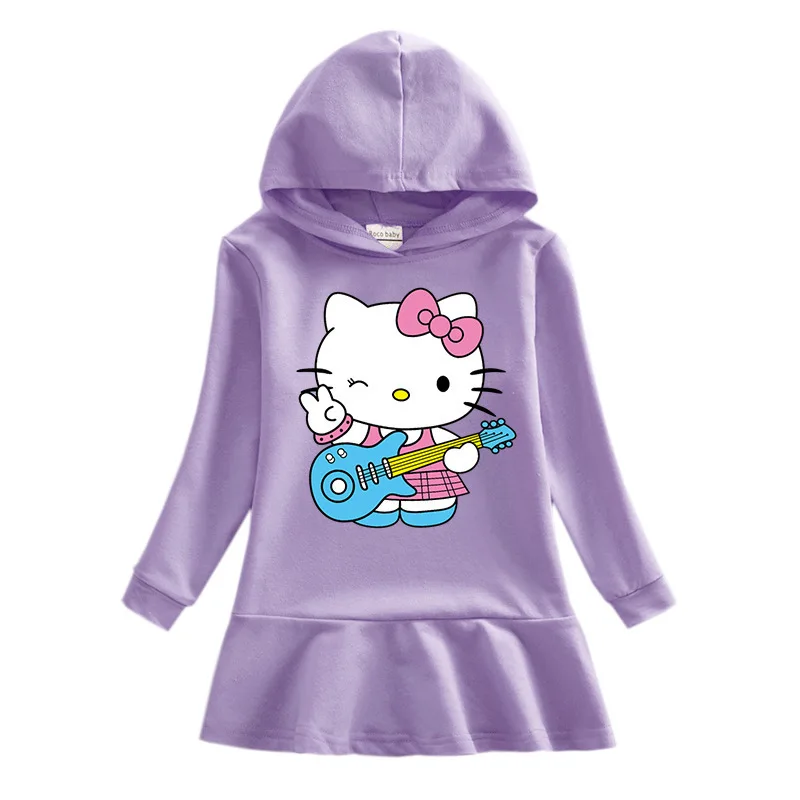 thumbnail image 1 of Hello Kitty lindo dibujo animado impreso bebé vestido con volantes traje de niños Sudadera con capucha de algodón puro vestido de suéter falda Casual para niñas y niños, 1 of 5