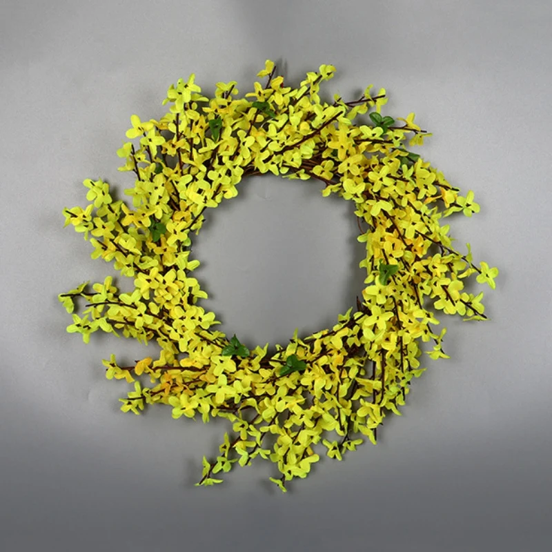 

Yellow Flower Artificial Primroses Winter Jasmine Wreath Front Door Hanging Wreath Wedding Party Holiday Decor