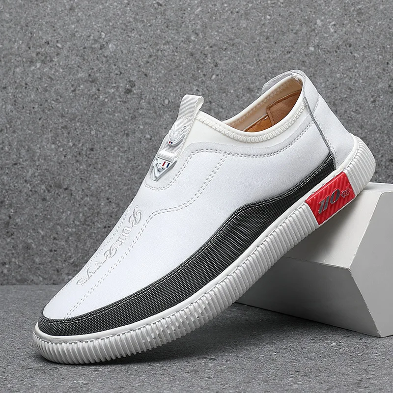 

Lang ke Spring Comfortable Casual Shoe Low Top Men Cowhide Sneakers Korean-style Trend Foot Covering Slip-on Leather Shoes Men's