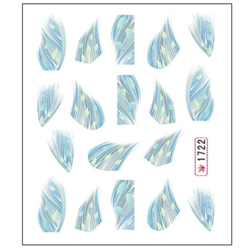 1722 1 шт Красочный дизайн наклейки Вода Передача Nail Art Советы перо надписи Nail Art Украшение обертывания ногти инструменты 12 видов стилей - Цвет: 1722
