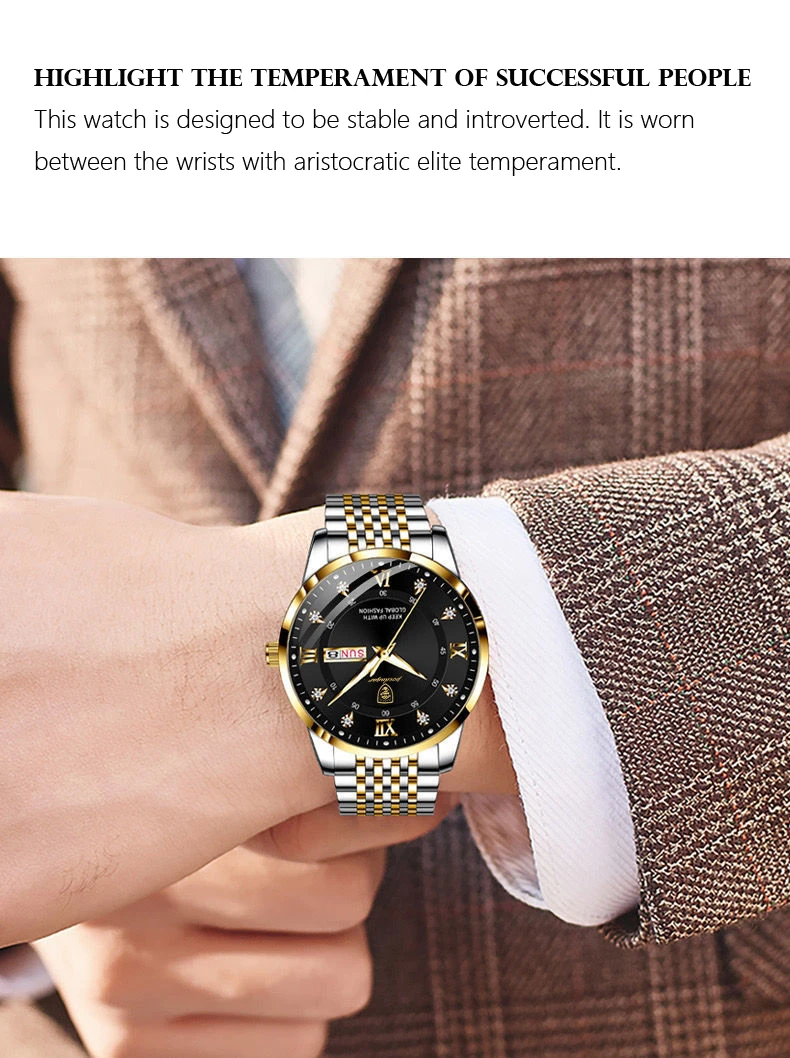 2021 New Casual Sport Chronograph Men's Watches Stainless Steel Band Wristwatch Big Dial Quartz Clock with Luminous Pointers