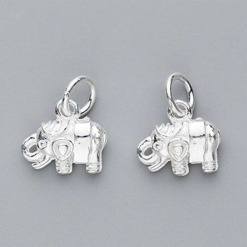 

925 Sterling Silver Fashion Small Elephant Charms Ornament Handmade Silver Pendants DIY European Jewelry Components Supplier