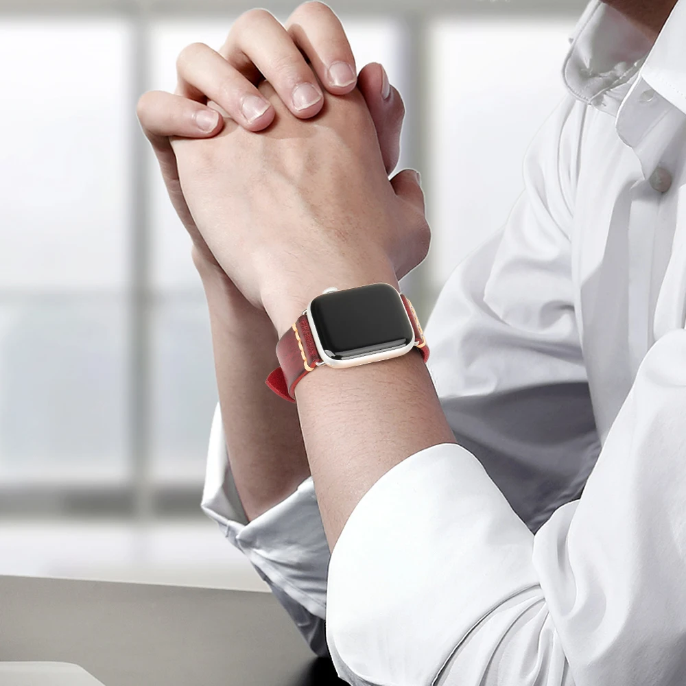 Кожаный ремешок для часов ручной работы ремешок для Apple Watch ремешок 44 мм 40 мм 42 мм 38 мм серия 5 4 3 2 iWatch Ремешки для наручных часов