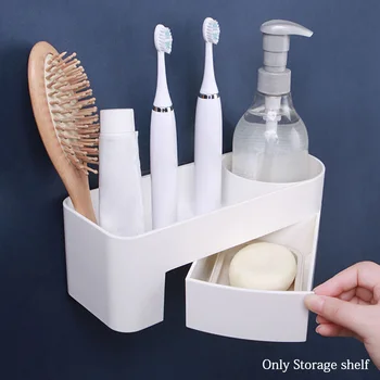 

Storage Shelf Self Adhesive With Drain Holes Kitchen Bathroom Rotatable Angle Adjustable Household Toothpaste Quick Dry Smooth