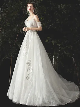 

Sexy Spaghetti Straps Sleeveless A-line Fall Wedding Dresses 2020 White Appliques Lace Bridal Gowns Under $100