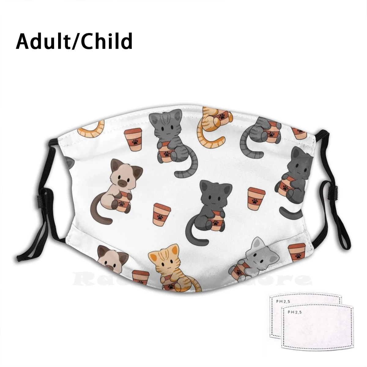 

Cats And Coffee Pattern Funny Print Reusable Filter Face Mask Cat Kitten Animal Pet Character Vector Cute Cutesy Adorable
