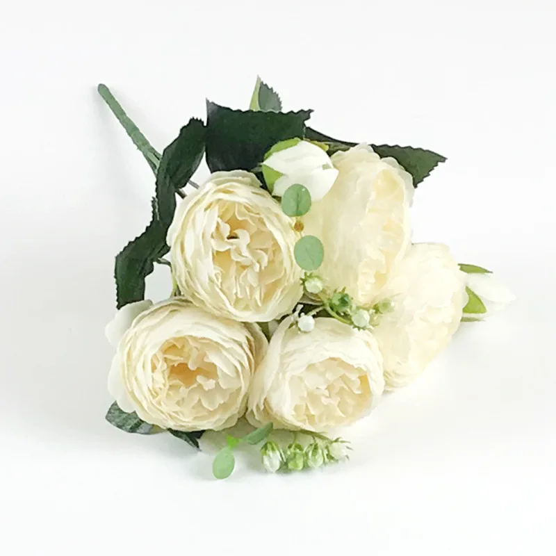 Шелк пион розы искусственный цветок маленький букет поддельные цветы для дома Свадебные вечерние Весенние Свадебные украшения для дома Флорес - Цвет: white