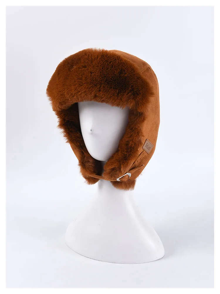 DRESSUUP Autumn and Winter Hat Ladies Fashion Imitation Fur Integrated Lei Feng Hat Ear Protection Warm