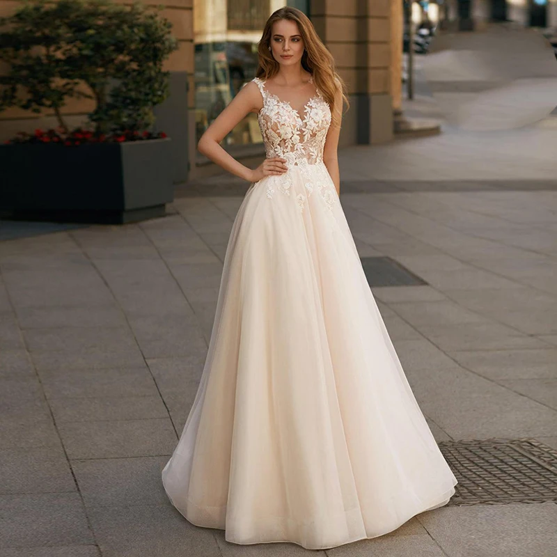 Robe De Mariee 2020 Новое кружевное свадебное платье трапециевидной формы без рукавов с
