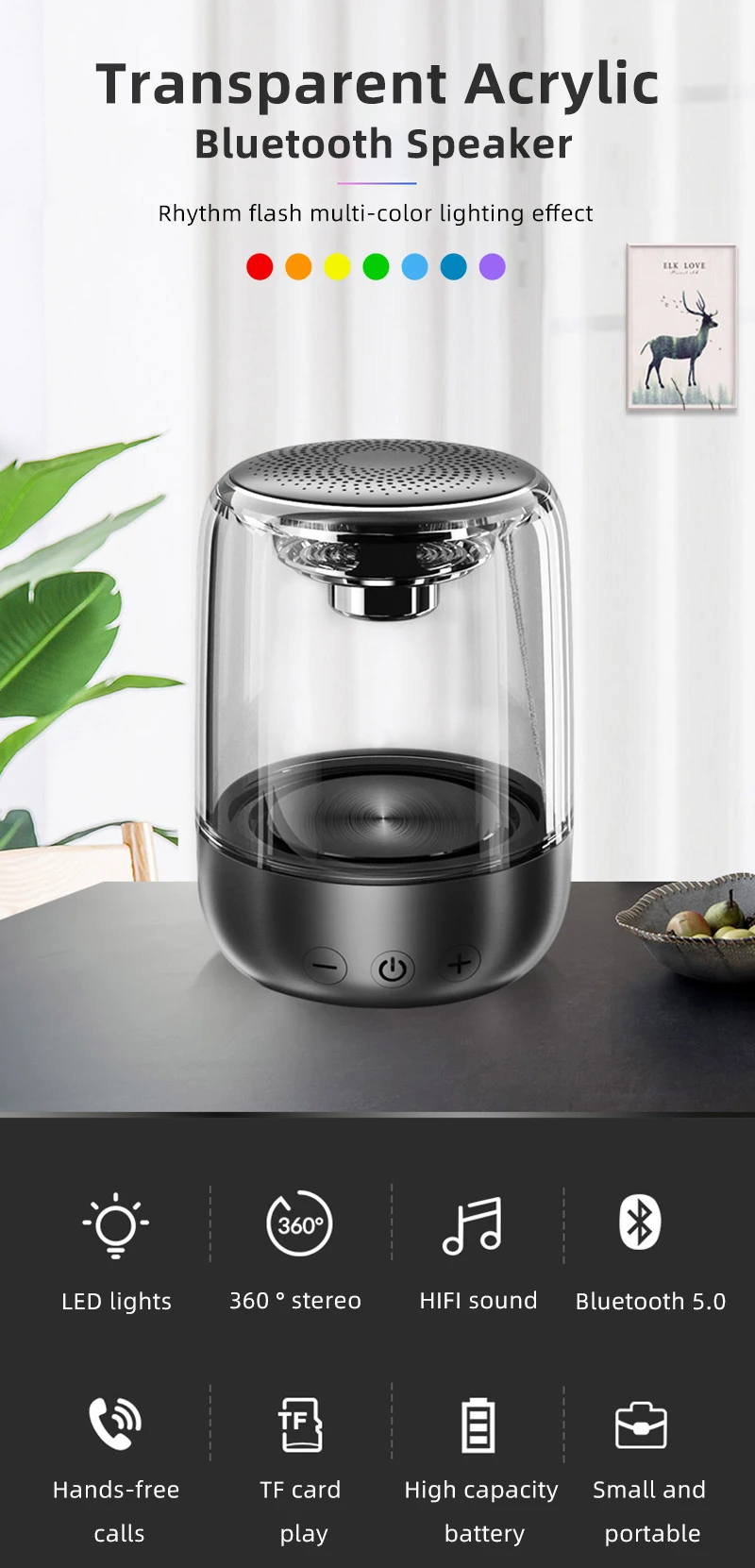 2019 Newest wireless bluetooth speaker Colorful light Portable Music Sound Box Handsfree Bass Subwoofer mini speaker bluetooth