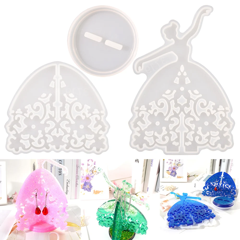 1Set Beauty Jewelry Accessories Display Stand Rack Holder Silicone Mold For Epoxy Resina Craft Moules Resina Epoxi Art TC158
