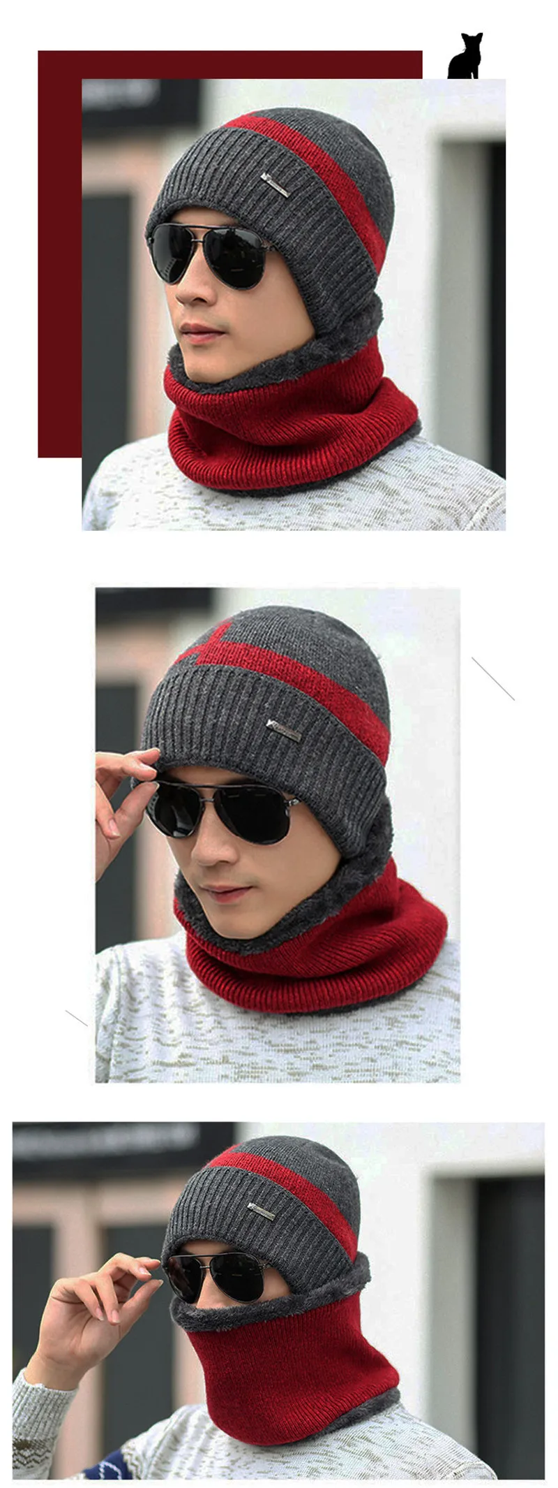 Лидер продаж Лыжная шапка шарф комплект теплая зимняя хлопковая шапка шейный шарф для женщин и мужчин вязаная шапка теплая шапка черепки