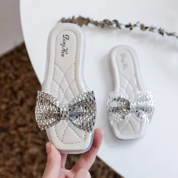 

2019 New Kids Slippers Summer Beach Children Cork Sandals Bling Sequins For Family off white Shoes Bow tie Flats Girls Slipper