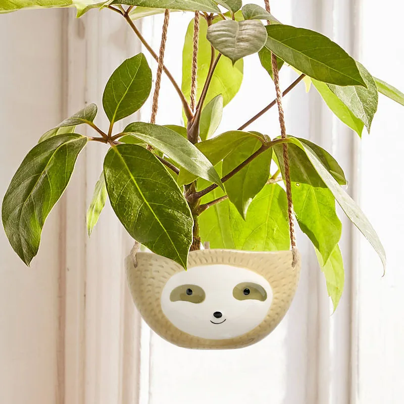 Plant Pot Ceramic Hanging Plant Pots Scindapsus Chlorophytum Hanging Flower Basket Flower Pot Cartoons Animal Vase Garden Decoration 1Pcs