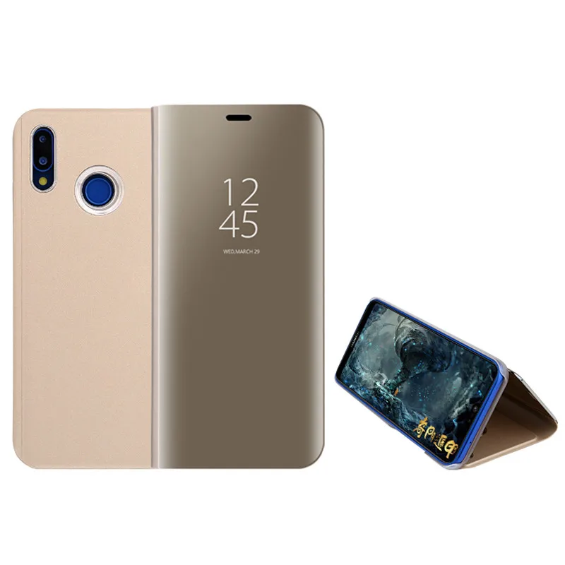gold Зеркальный чехол для телефона honor 10 lite, светильник, откидной кожаный чехол-подставка для huawei honor 20 Pro honer 8s 8c 8x 8a smart view book coque - Цвет: gold