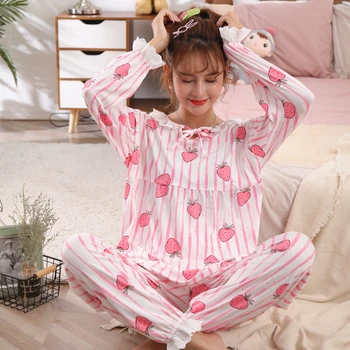 

Women's Pajamas Cute Squirrel Patterns Pajama For Women Cotton Turn-down Collar Pijama Set Pyjama Femme Homewear