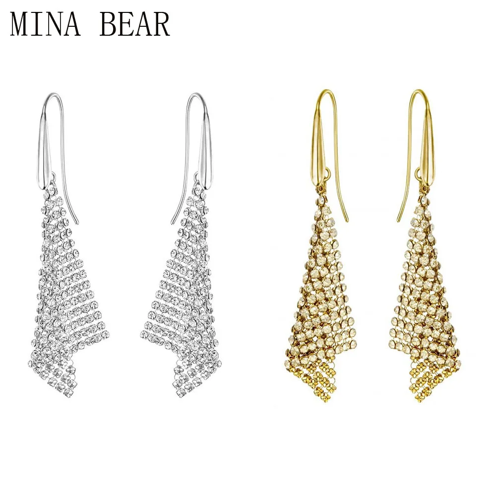 

MINA BEAR19 Original Swa FIT Temperament Earrings Triangle Shape Gold Crystal Textured Stud Earrings Girlfriend Fashion Jewelry