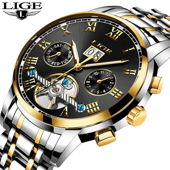

Fashion Mens Watches LIGE Top Brand Luxury Tourbillon Waterproof Automatic Mechanical Watch Mens Stainless Steel Sport Watch+Box