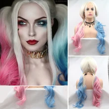 LiangMo синтетический длинный волнистый парик отряд самоубийц парик клоун женский Халле Квинн розовый Омбре синий косплей парик для женщин