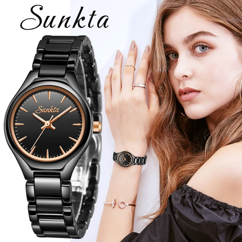 Женские наручные часы SUNKTA модные повседневные простые цвета розового золота