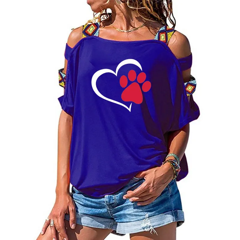 Женская футболка с коротким рукавом мультяшная Милая собачья лапа сердечком