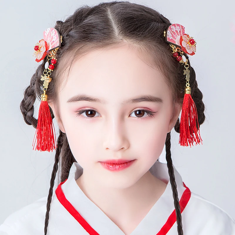 Hanfu головной убор, детский Супер Сказочный Китайский древний костюм, аксессуары для волос, аксессуары для девочек с кисточками