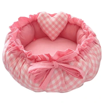 

Princess Style Sweety Pet Dog Bed Cat Bed House Cushion Kennel Pens Sofa with Pillow Warm Sleeping Bag-Lattice-M
