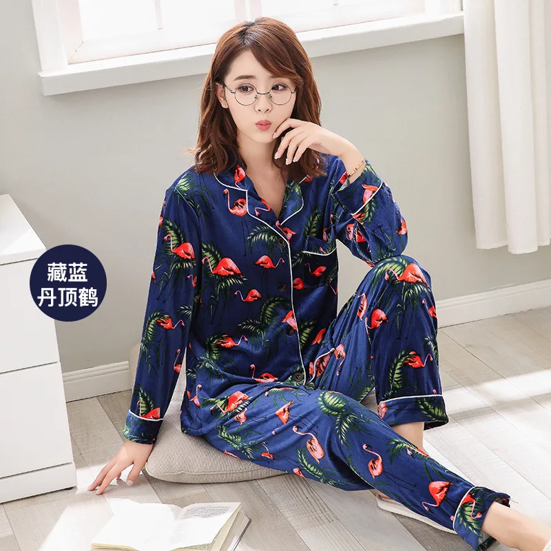 Autumn and Winter Newest Gold Velvet Pajamas Women's Couples Long-sleeved Suit Men and Women Cardigan Casual Home Clothes - Цвет: 11