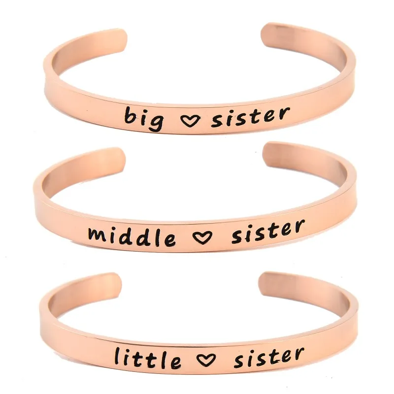 

6mm Letters Engraved Sisters Bracelet Cuff Open Bracelet Stainless Steel Bangles for Women Sisters pulseira Friendship Jewelry