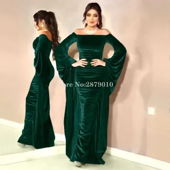 

Elegant Green Burgundy Mermaid Evening Dress Floor-Length Prom Dress Velour Middle East Saudi Arabia вечернее платье 2020 Dubai
