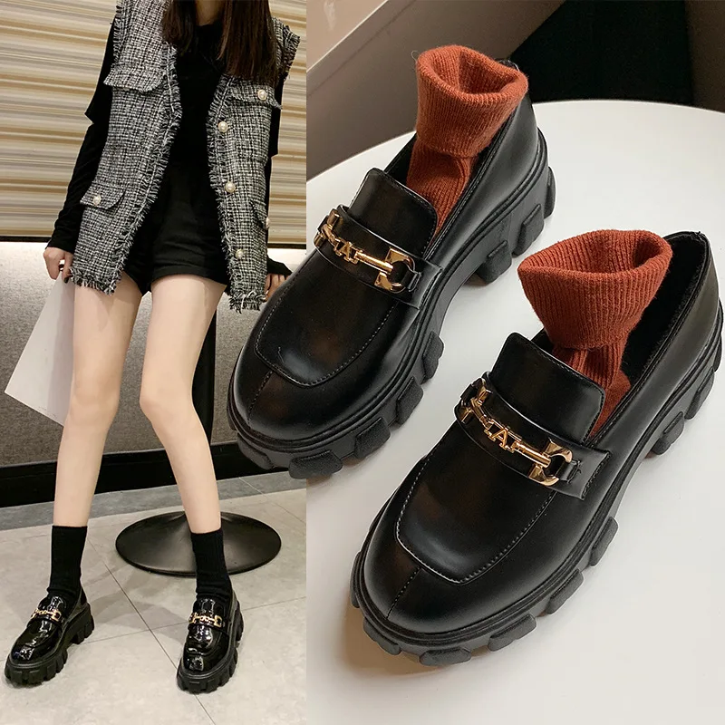 

Ozhouzhan 2019 Autumn New Style Muffin Thick Bottomed Loafers England Retro Anti-slip Versitile Fashion Small Leather Shoes Wome