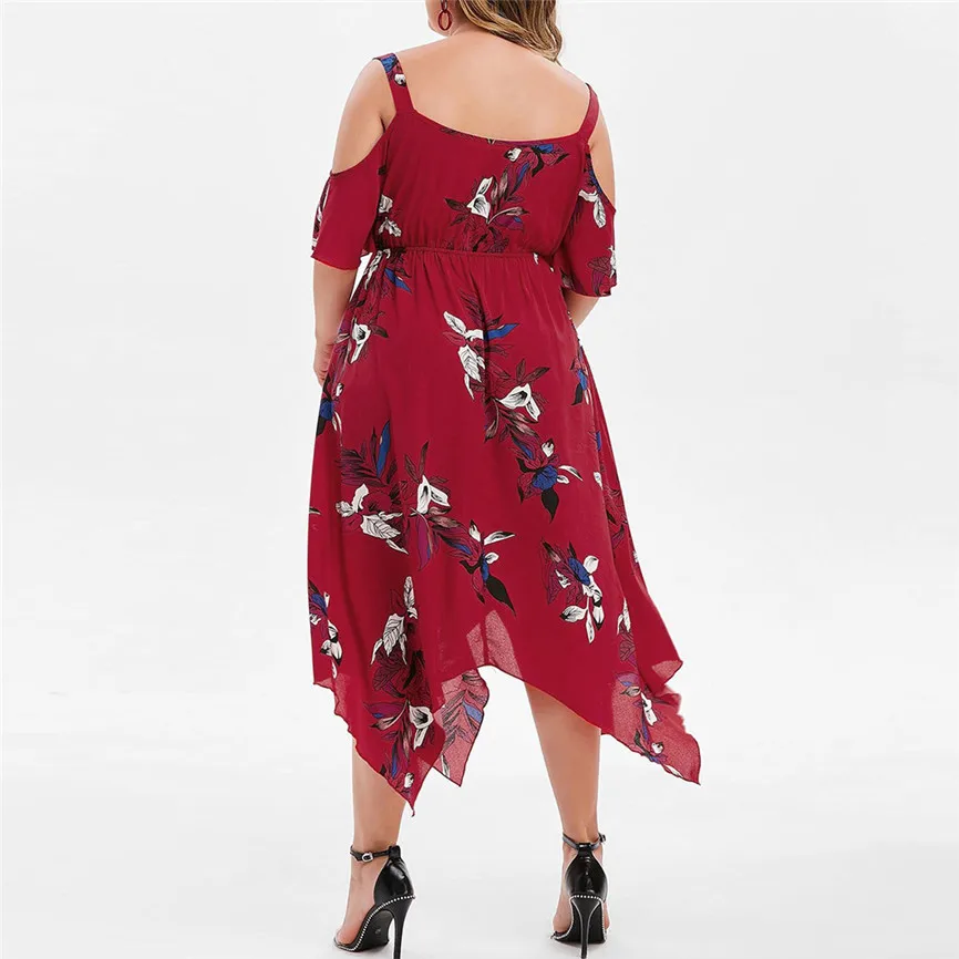  2020 Women Summer Dresses Casual Sexy Vintage Plus Size Dress Open Shoulder Floral Printed Handkerc