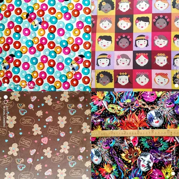 

Good Cartoon Doll Head Cotton Fabric Christmas Coloured Mask Donuts Printed Fabric For Sewing DIY Making Dress Shirt Clothing