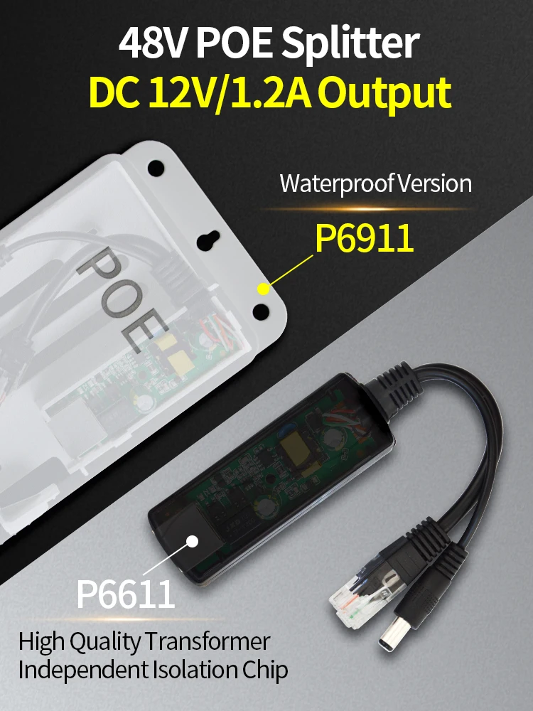 STEAMEMO Active POE Splitter Waterproof 48V POE  10/100M Input To DC Output 12V For IP Camera/Wireless AP/CCTV