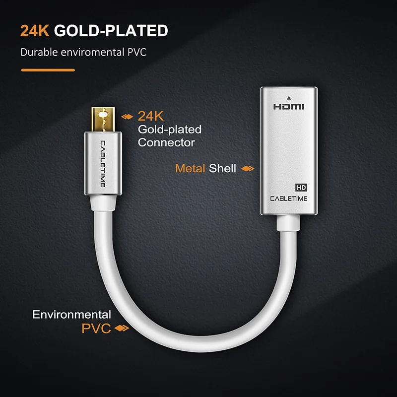 Кабель Mini Displayport для HDMI адаптер M/F 1080P серебристый Thunderbolt Mini DP конвертер для MacBook Pro Air проектор C090