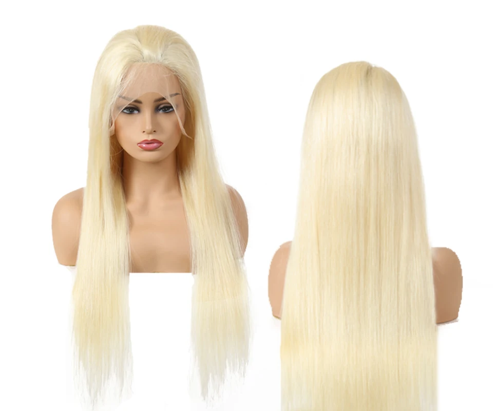 Ali queen hair 13x4 парик фронта шнурка девственница бразильские прямые 8 "~ 26" 150% плотность натуральный черный и блондин 613 цвет человеческие волосы