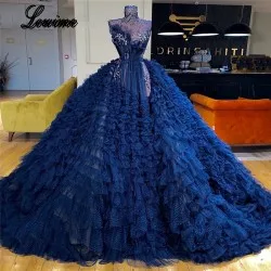 Роскошные темно-синие платья знаменитостей, длинное вечернее платье с кристаллами, вечерние платья на выпускной, турецкие платья на заказ