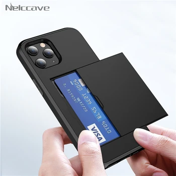 

50Pcs Armor Slide Card Case For iPhone 12 11 Pro XS Max X XR 8 7 6 6S Plus SE 2020 Armor Wallet Slots Holder Shockproof Cover