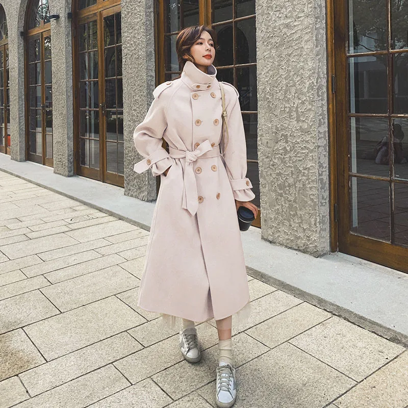 

Woolen Jacket Women's 2020 New Style Korean-style Loose-Fit BF College Hepburn Wind Elegant Versatile Mid-length Woolen Overcoat