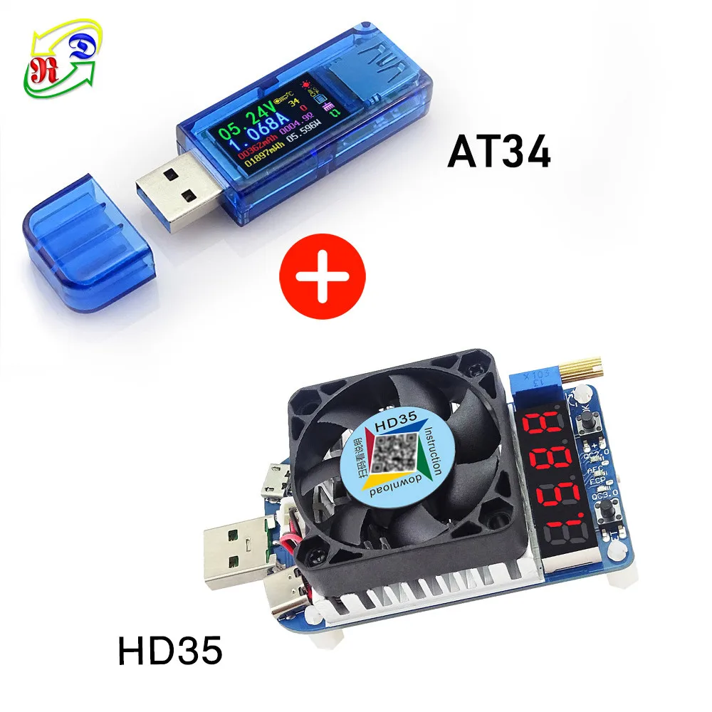 AT34 HD35 AT35 AT34 5 цифр USB 3,0 цветной ЖК-Вольтметр Амперметр Напряжение измеритель тока мультиметр Зарядка батареи банк питания USB Тестер - Цвет: AT34 HD35