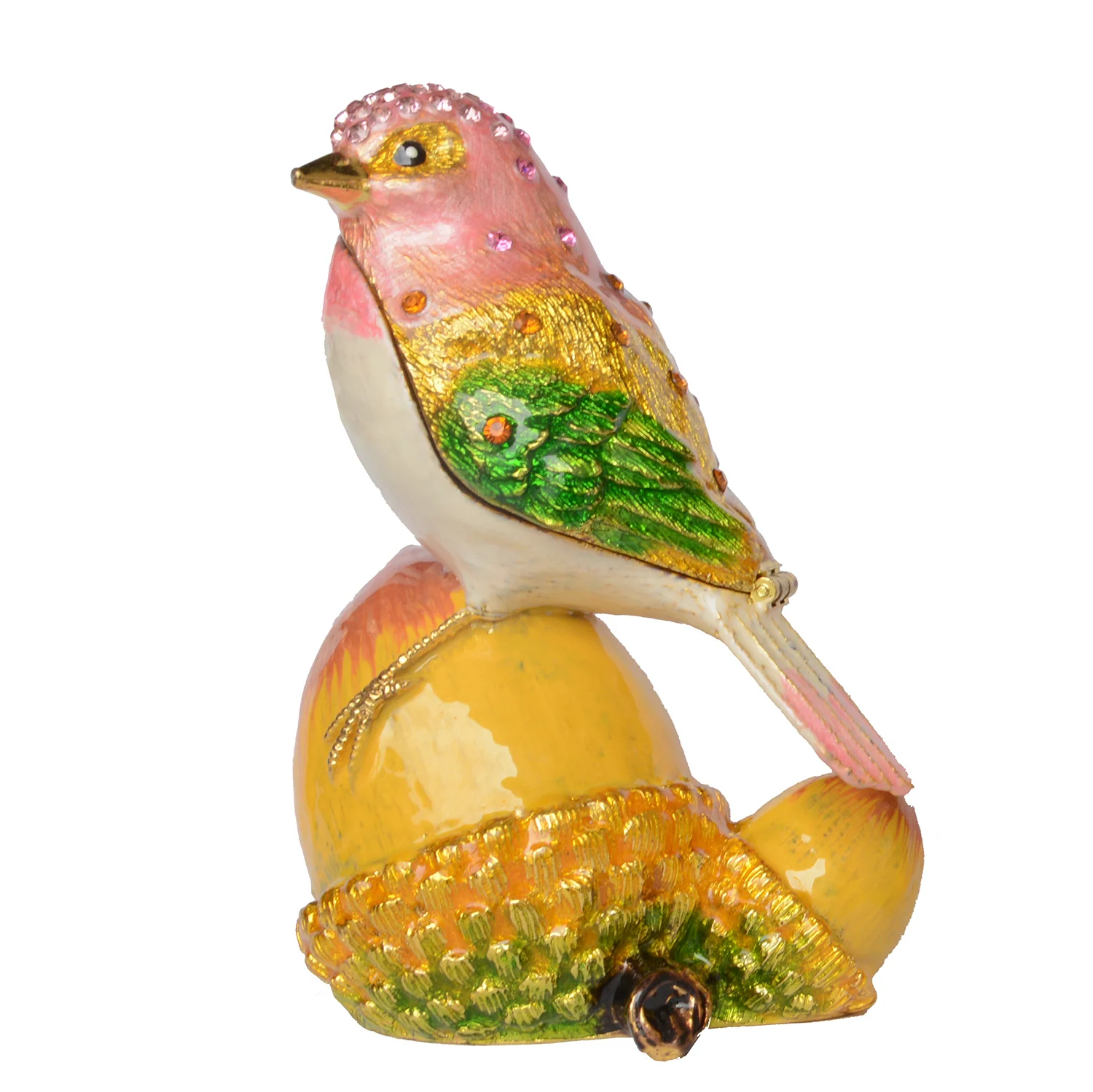 Bird on Acorn Trinket Box, Jewelry Organizer, Ring Holder, Metal Collectible Figurine, Novelty Gift
