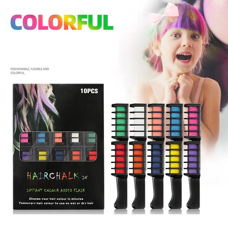 10PCS Children Multi Color Hair Dye Comb Set Fashion Makeup Toy Kits Temporary Disposable Dyeing Chalk Toys For Girls | Игрушки и хобби