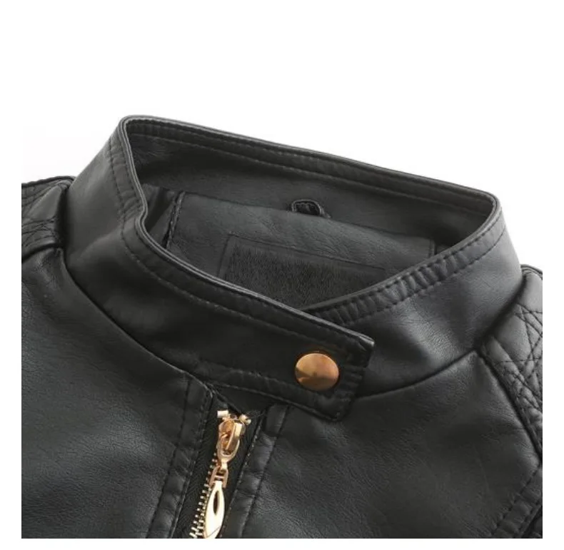 Модные осень-зима Черная куртка из искусственной кожи Для женщин куртка с молнией, Базовая куртка со стоячим воротником, байкерские куртки, уличная айкерские пиджаки