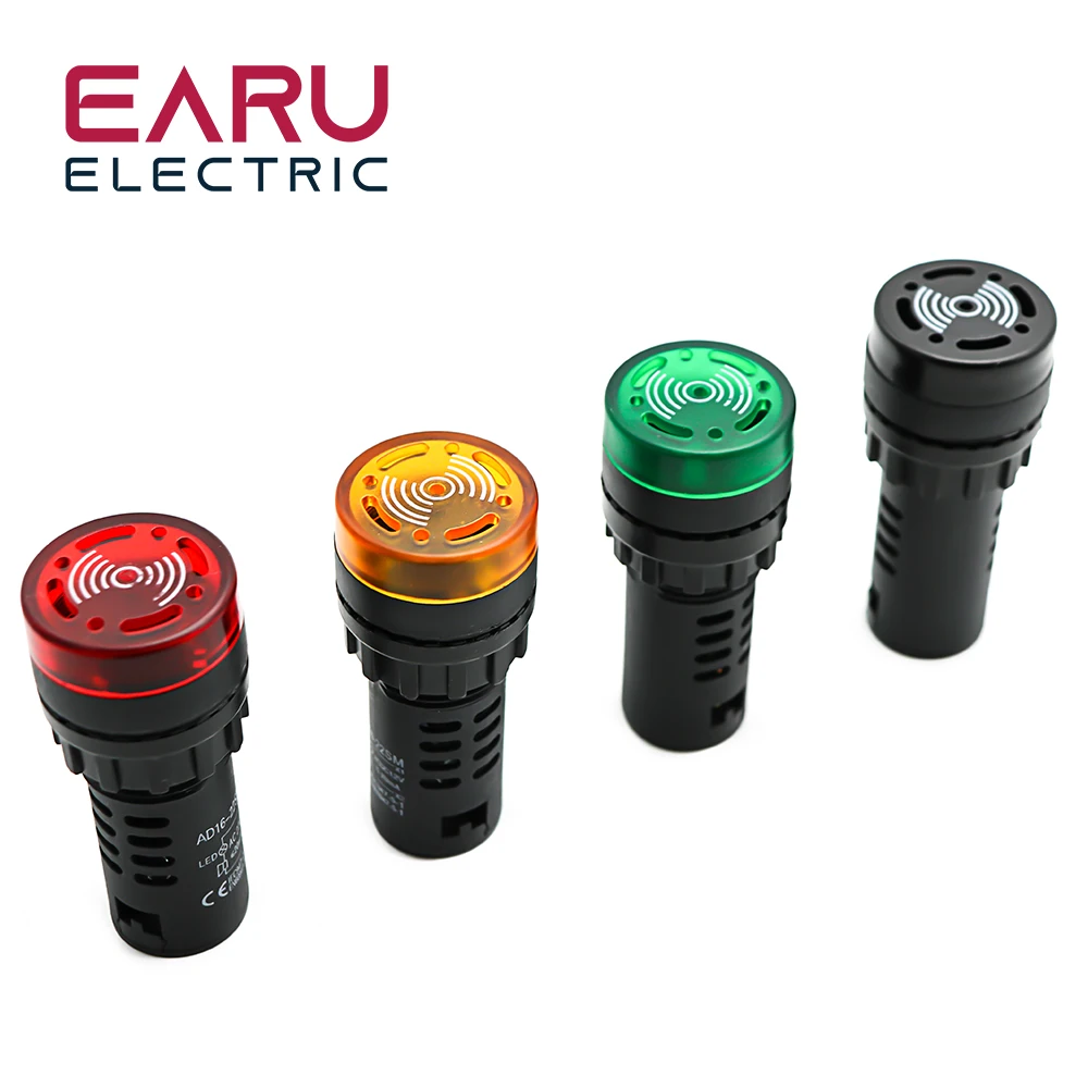 Description Picture 2 of item1pc AD16-22SM 22mm Panel Diameter 12V 24V 110V 220V Flash Signal Light Red LED Active Buzzer Beep Alarm Indicator Green Red