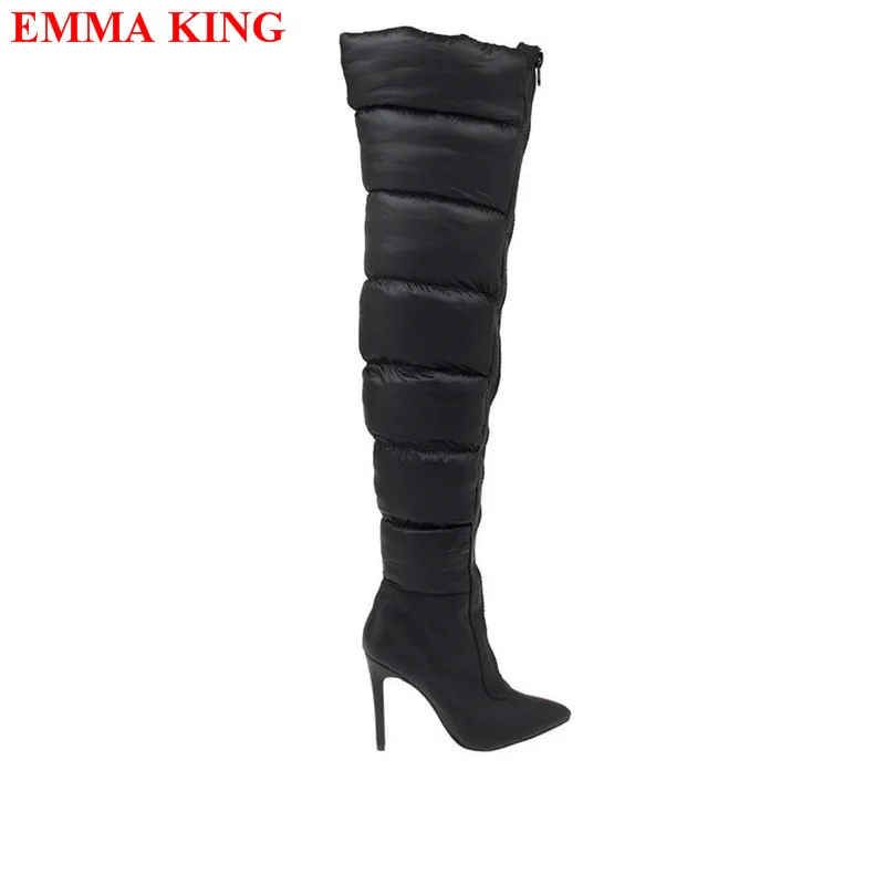 

Black Silver Winter Shoes Woman Fashion Female Front Zip Thigh High Boots Sexy High Heels Over The Knee Boots Women Party Shoes